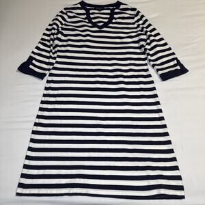 Brooks Brothers Midi Dress Womens XL Navy & White Stripes V Neck Nautical